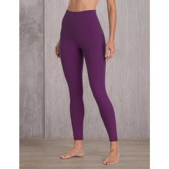 Women's High Waisted Yoga Pants 7/8 Length Leggings with Pockets Purple - Picture 6 of 6